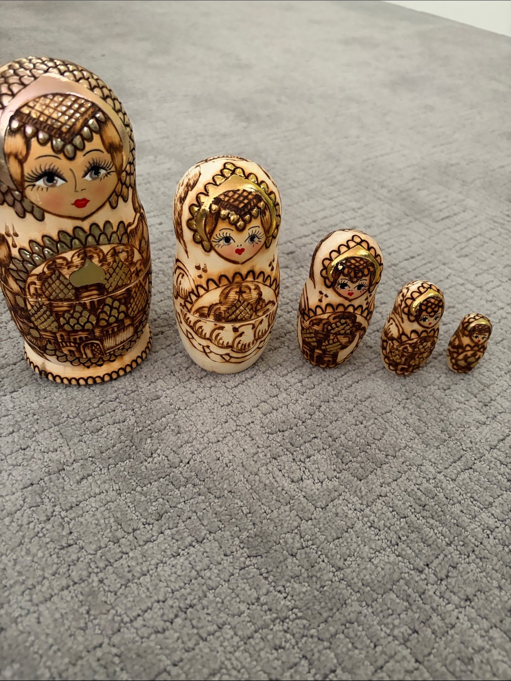 Set of 5 Hand-carved Wooden Nesting Dolls